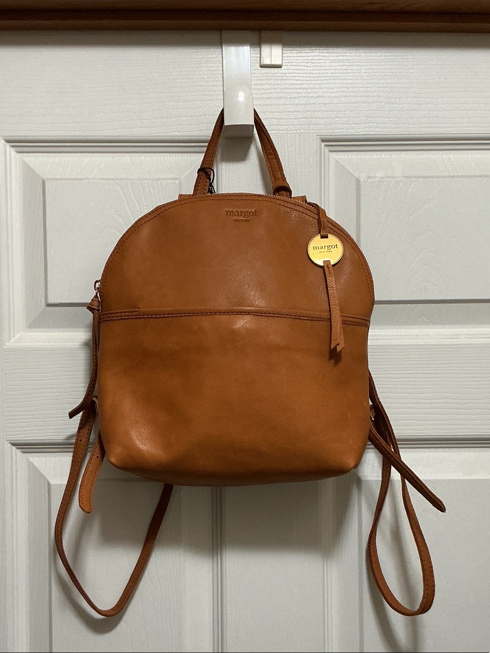 margot Tan Leather Backpack with Gold Tag